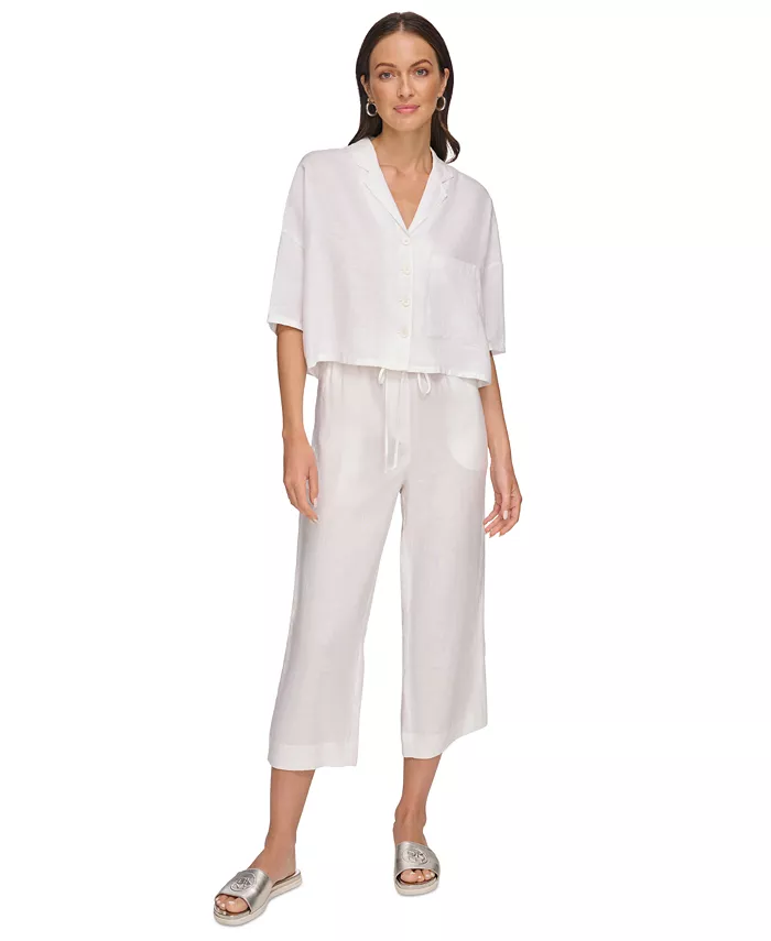 

Женская льняная блуза с застежкой на пуговицы и рукавом долман DKNY, белый