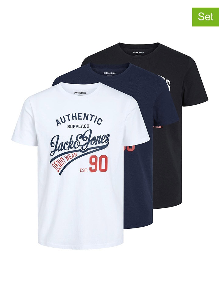 

Футболка Jack & Jones, белый/черный/темно-синий