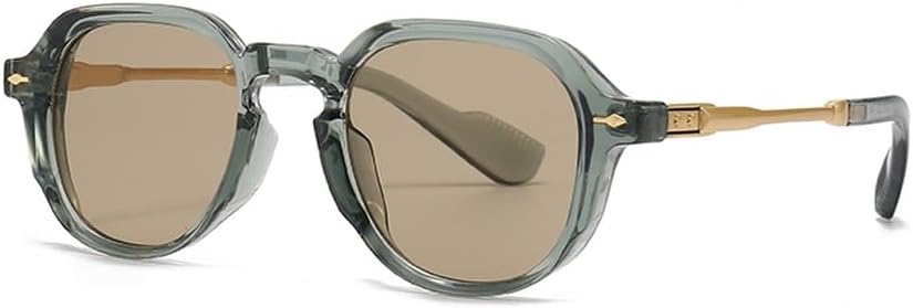 

солнцезащитные очки в маленькой оправе в стиле ретро для женщин, зеленые и коричневые, круглые, для мужчин, с защитой от УФ-излучения UV400, унисекс, полуметаллические WNCKSQ, Green With Brown