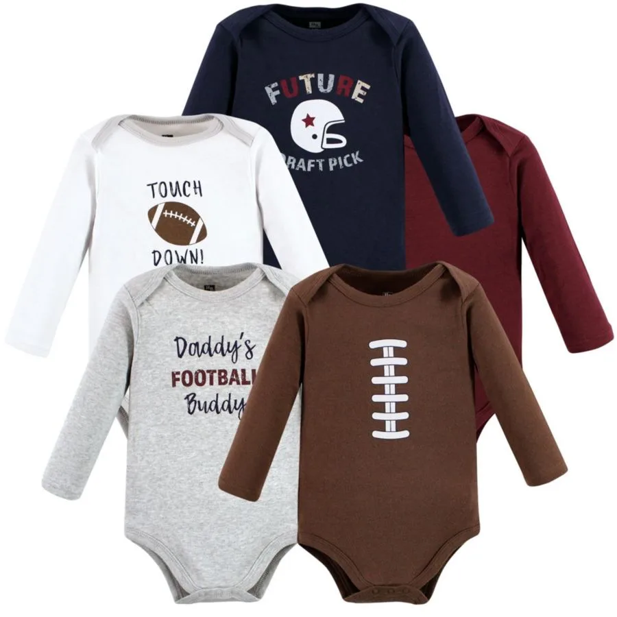 Коллекция из пяти хлопковых боди с длинными рукавами Hudson Baby, Football Buddy