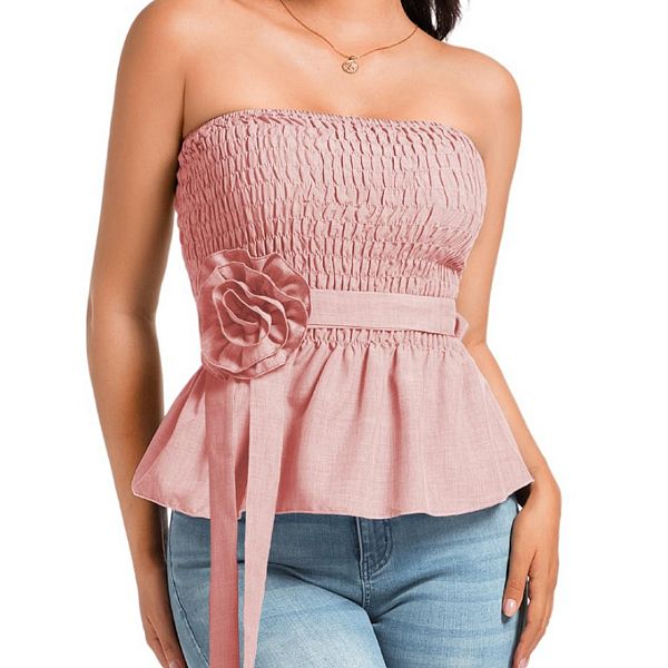 

Женская блуза без бретелей с рюшами и плиссировкой Yesfashion, Pink