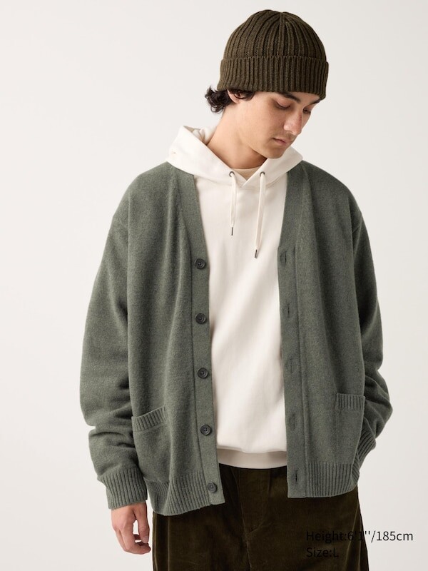 

Кардиган из овечьей шерсти с v-образным вырезом Uniqlo, зеленый
