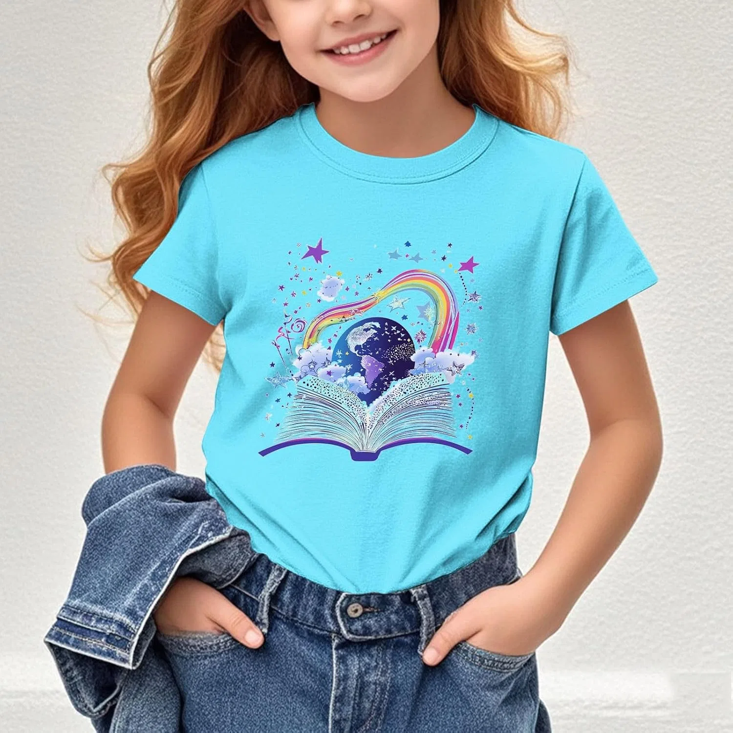 Футболка с принтом Rainbow Earth, Zzalalana, Sky Blue — фото 3