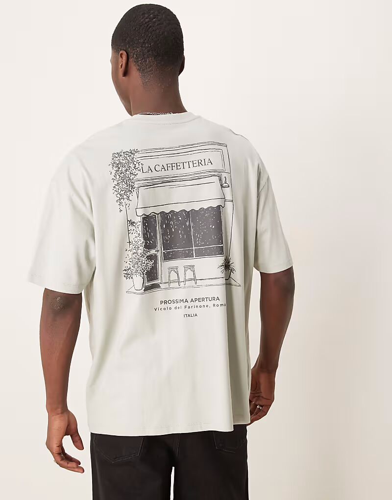 

Футболка ASOS DESIGN свободного кроя с пейзажным принтом серого цвета
