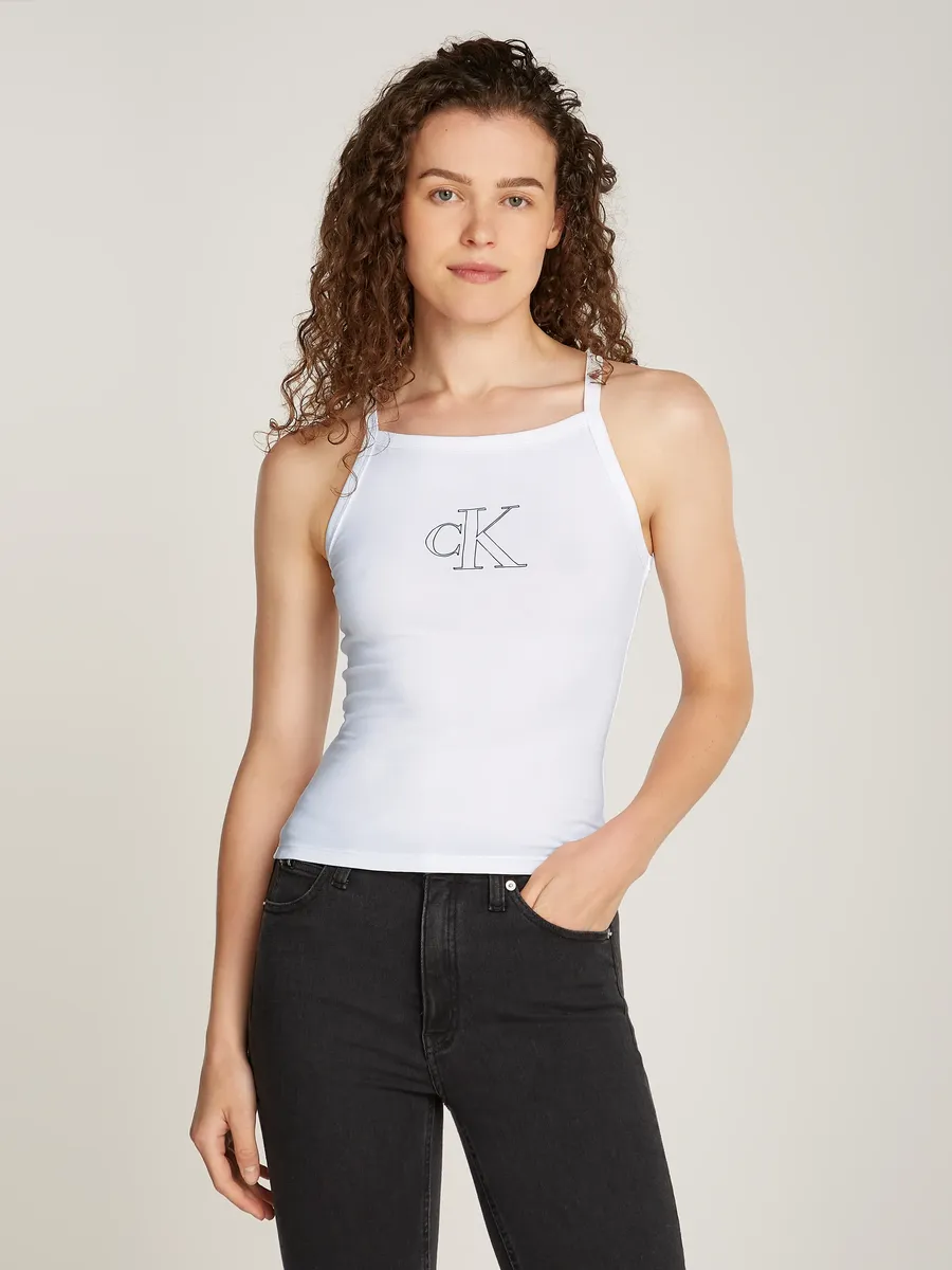 

Топ-спагетти Calvin Klein Jeans "OUTLINED CK STRAPPY TANK", с фирменной этикеткой, белый