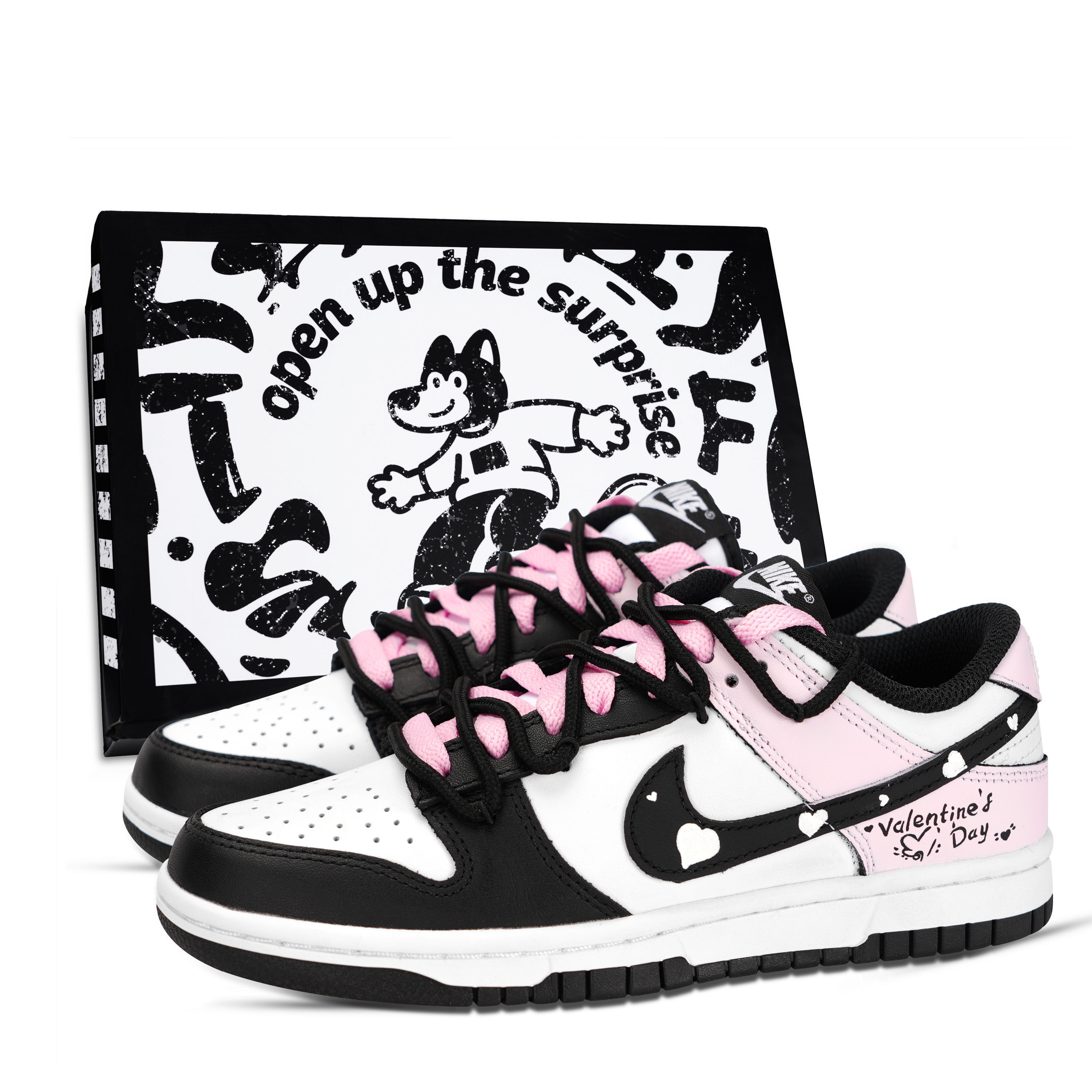 

Nike Кроссовки Dunk Black White Valentinesday Slip Resistant Abrasion Resistant Low top Unisex Pink