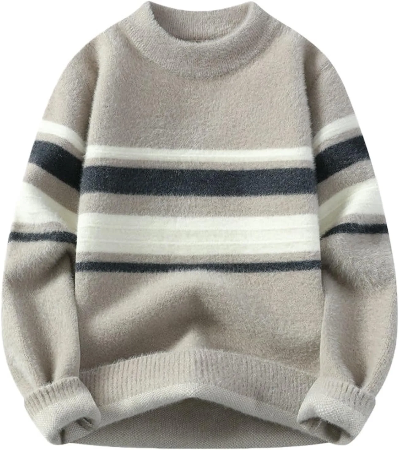 

Мужской толстый свитер с полосками и воротником-стойкой FOLKFOLD