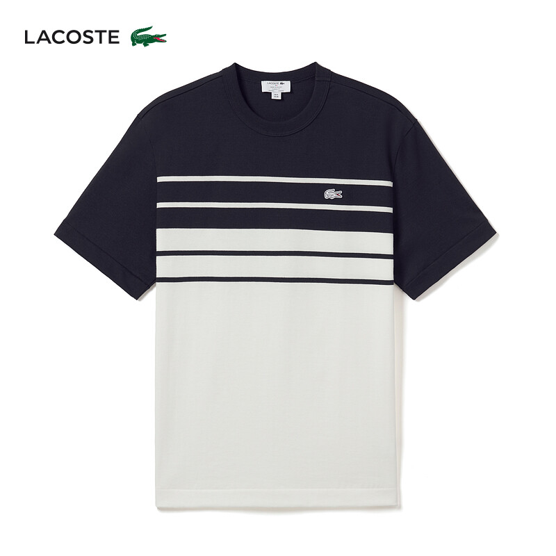 

Футболка полосатая мужская Lacoste с короткими рукавами, черно-белый