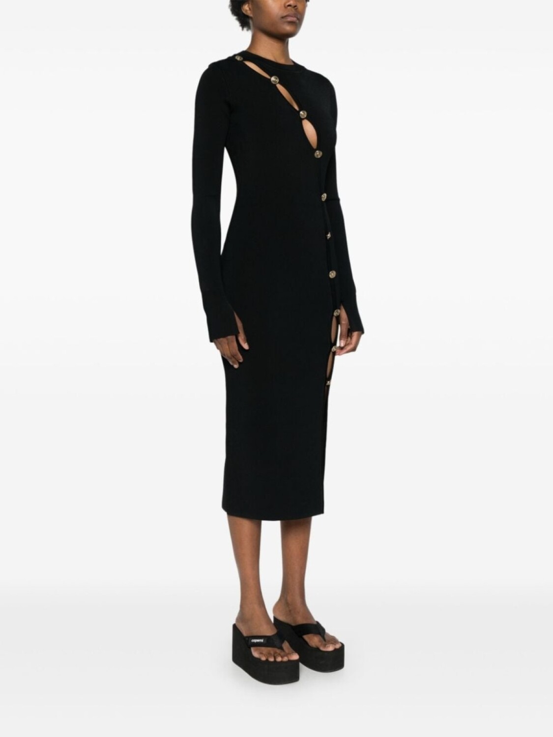 Versace Jeans Couture трикотажное платье миди с декоративными пуговицами, черный — фото 3