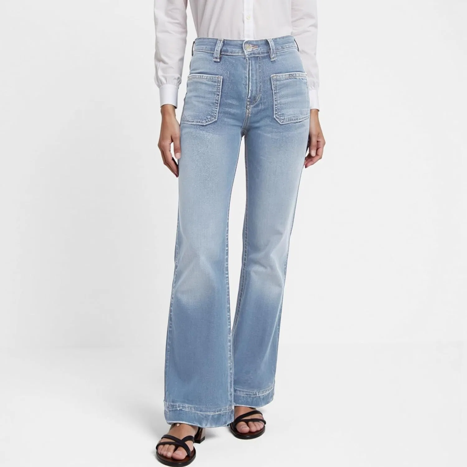 Джинсы с широкой штаниной, джинсы, C-light Blue — фото 4