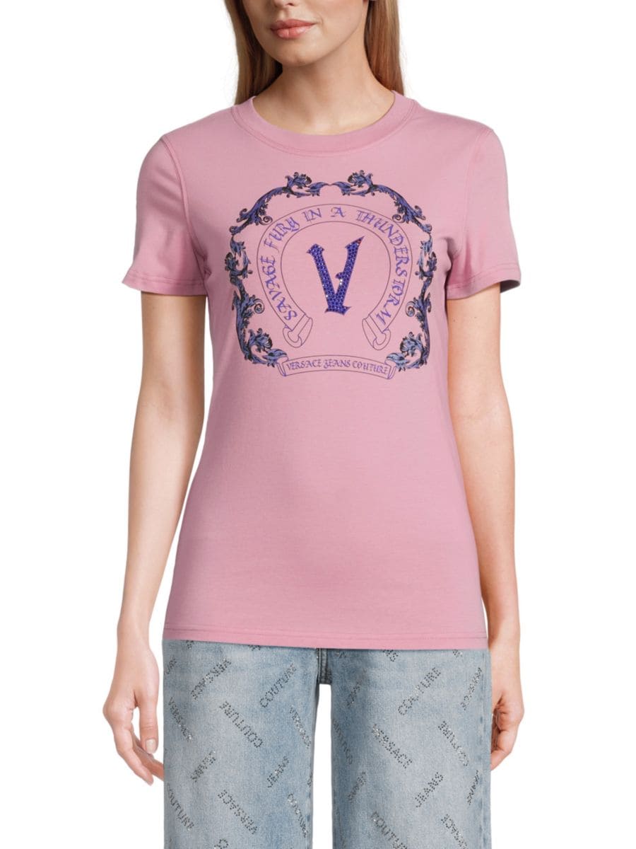 

Футболка с графическим логотипом Versace Jeans Couture, розовый/мульти