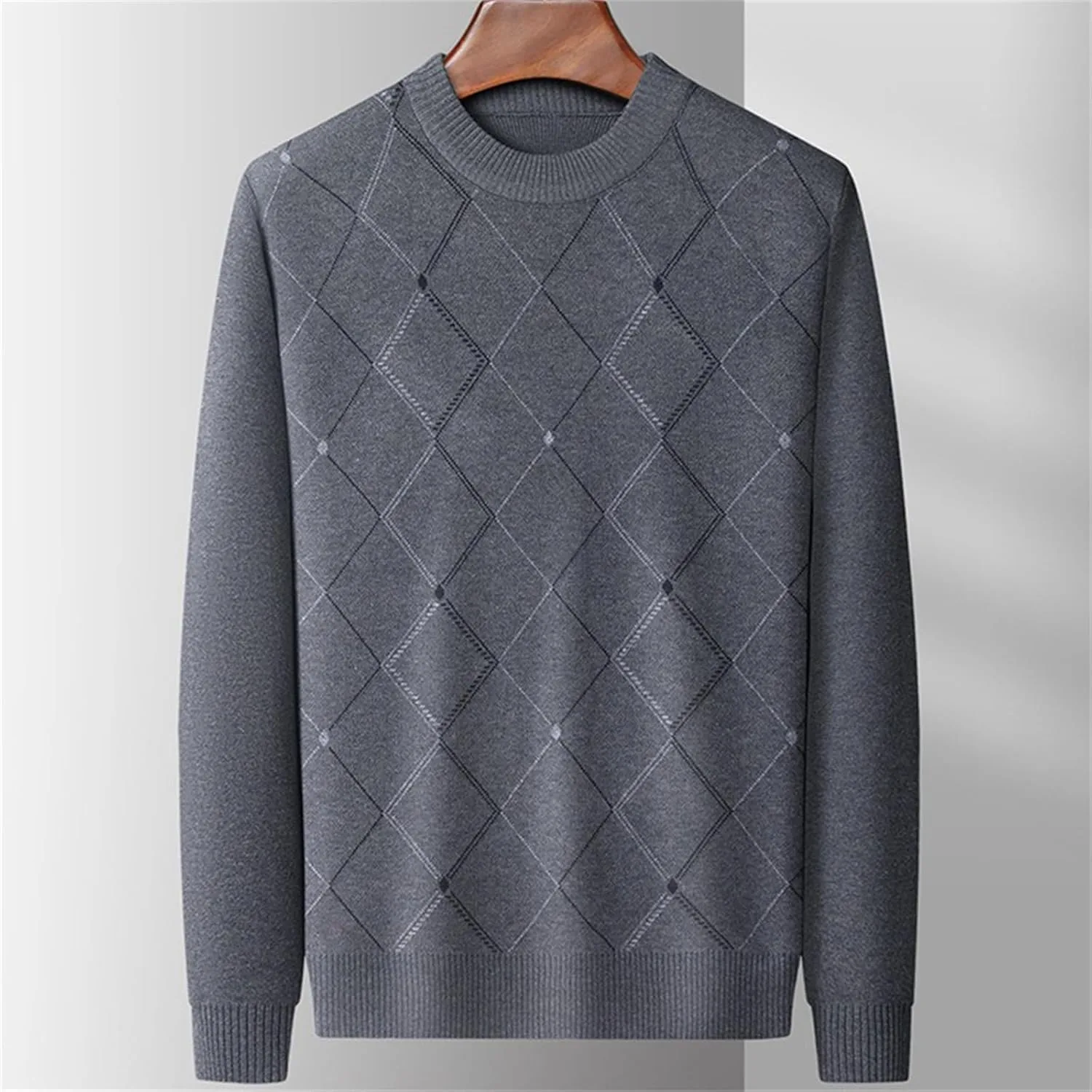 Мужской ретро свитер с узором аргайл, длинный рукав, slim fit, crewneck — фото 2