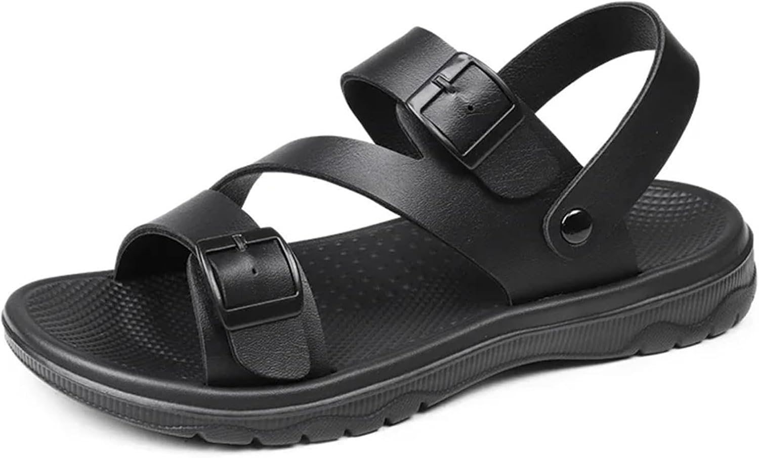 

Мужские кожаные сандалии для пляжа с ремешком на щиколотке, удобные, легкие, с открытым закругленным носком, нескользящие с регулиуемой пряжкой для отпуска, повседневного и пляжного ношения Bangteuo, черный