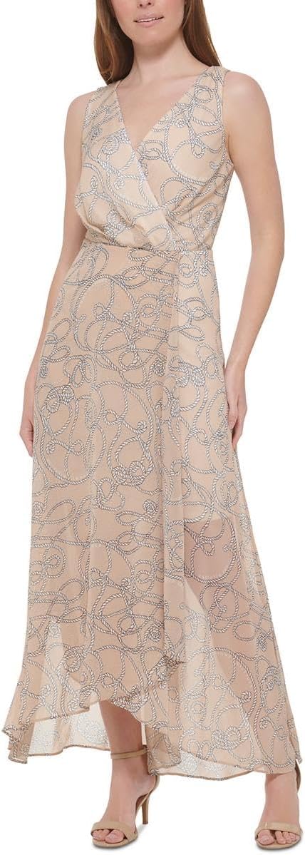 

Женское платье макси без рукавов Tommy Hilfiger с расклешенным лифом из шифона, Sand/Ivory