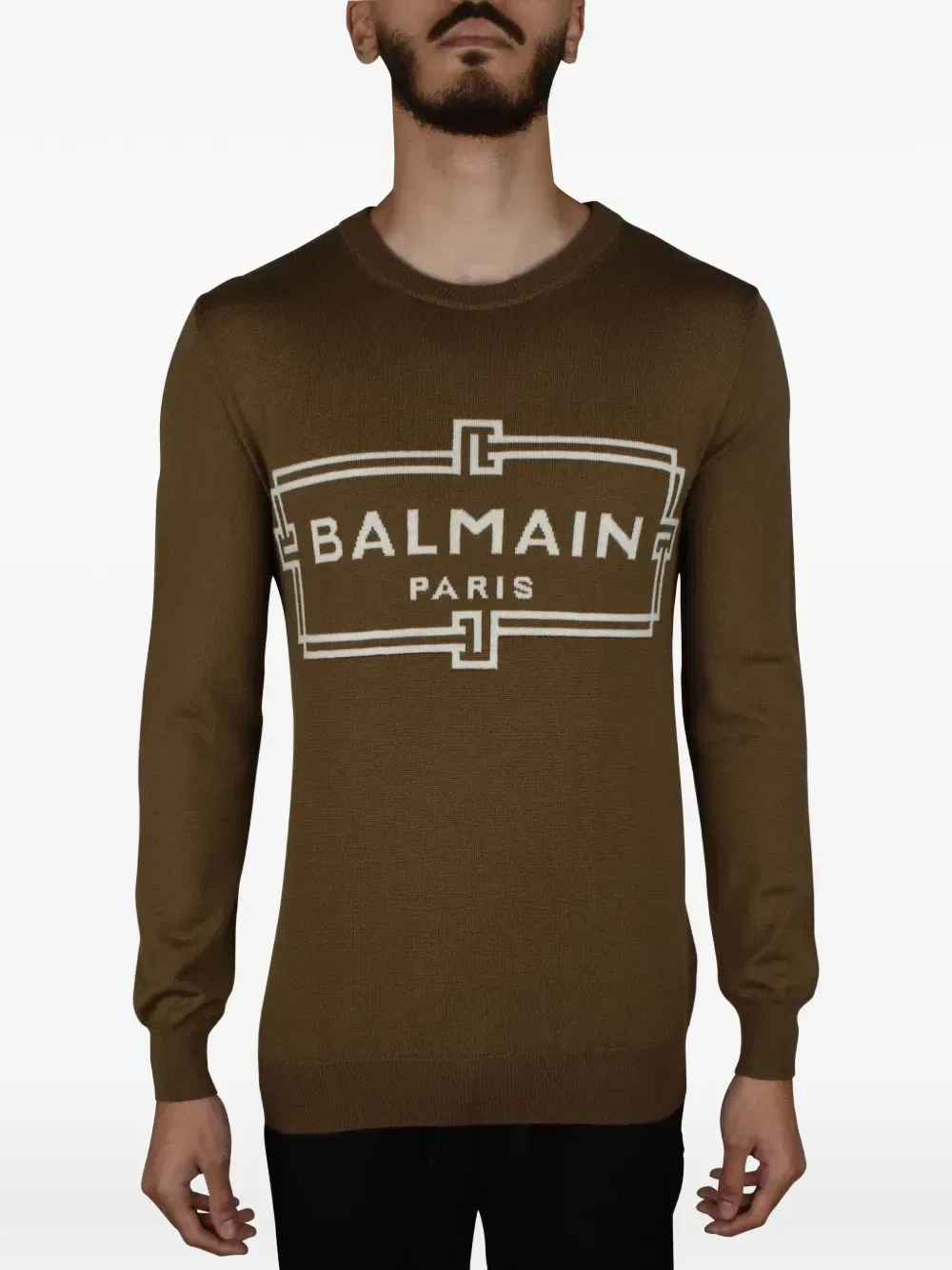 Свитер с длинными рукавами и логотипом Balmain, коричневый — фото 2