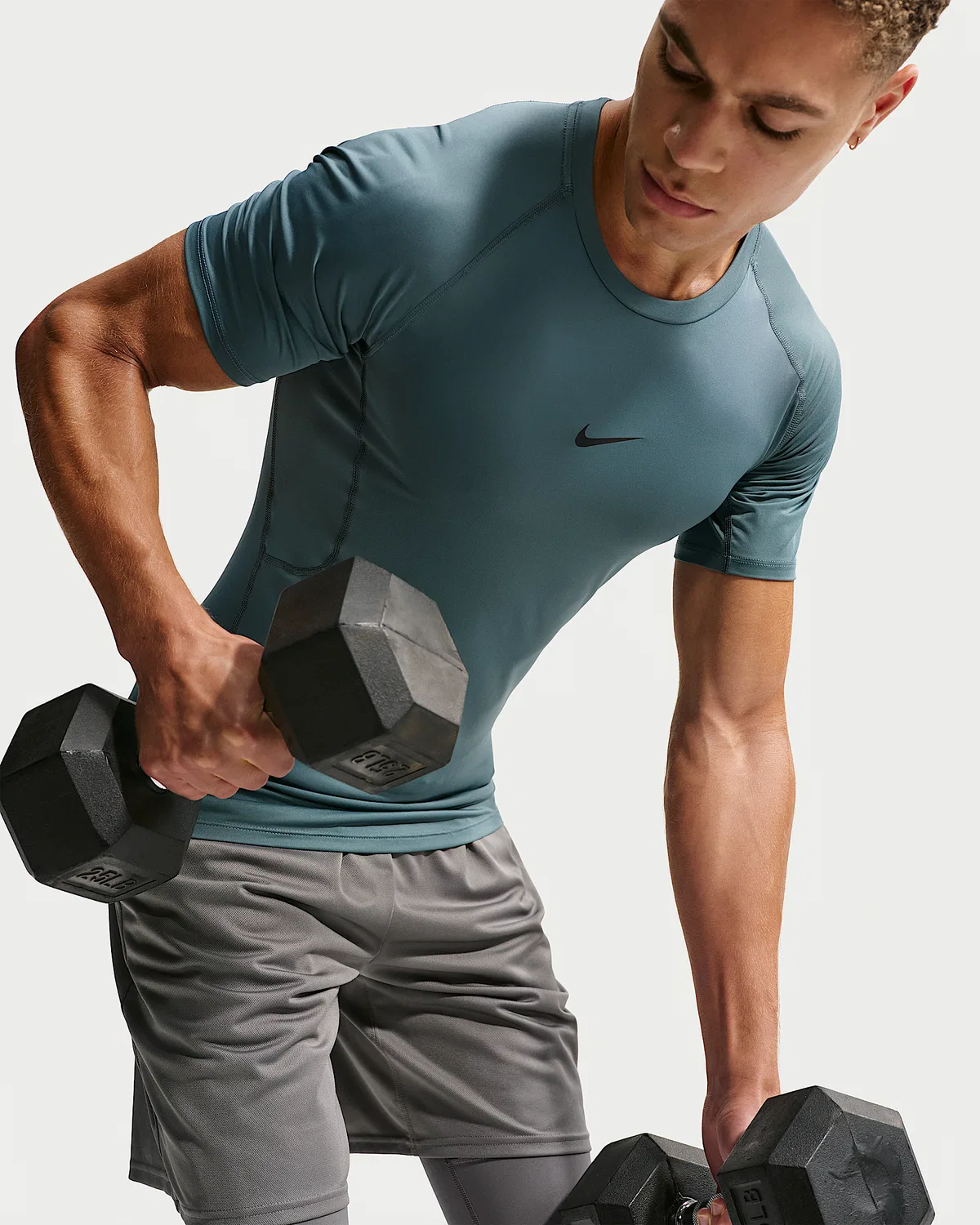 Мужская облегающая футболка с коротким рукавом Dri-FIT Nike Pro, Mineral Slate/Black — фото 3
