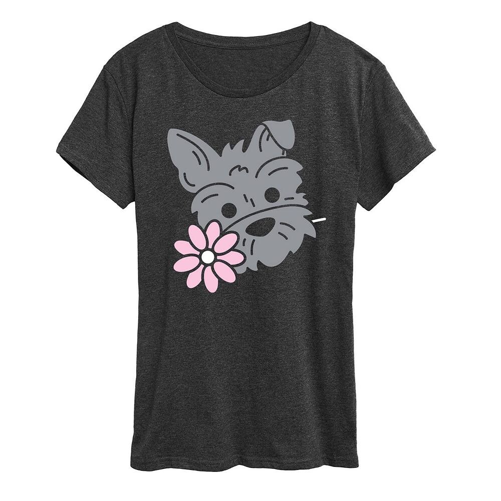 

Женская футболка шнауцера с цветочным рисунком, цвет Heather Charcoal