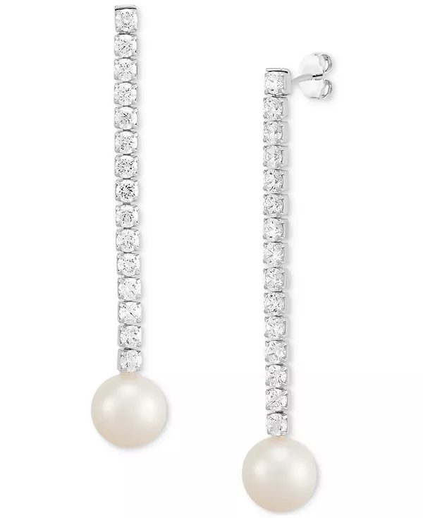 

Серьги-Подвески из культивированного пресноводного жемчуга (10 мм) и кубического циркония из стерлингового серебра Arabella, silver