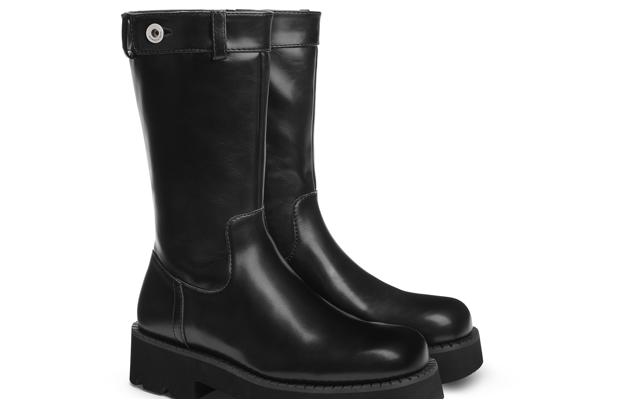 CHARLES&KEITH Чёрные женские ботинки Small CK до колена на каблуке 4,5 см, цвет Black — фото 3
