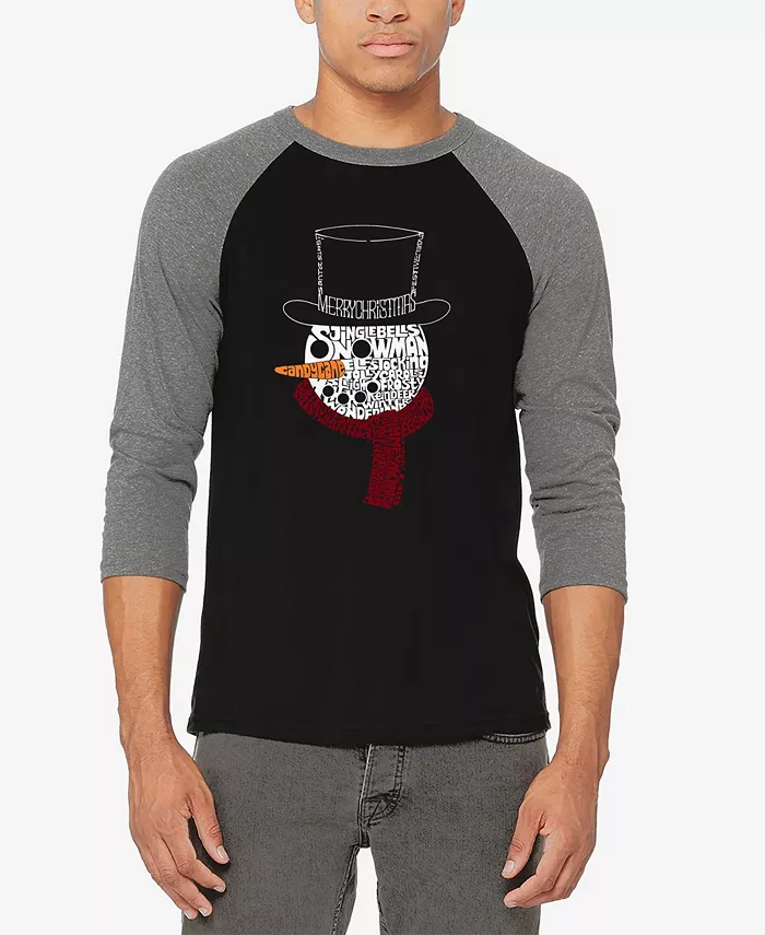 

Мужская футболка с принтом "Snowman Face" и надписью в стиле Word Art, реглан, бейсбольный крой LA Pop Art, мультиколор