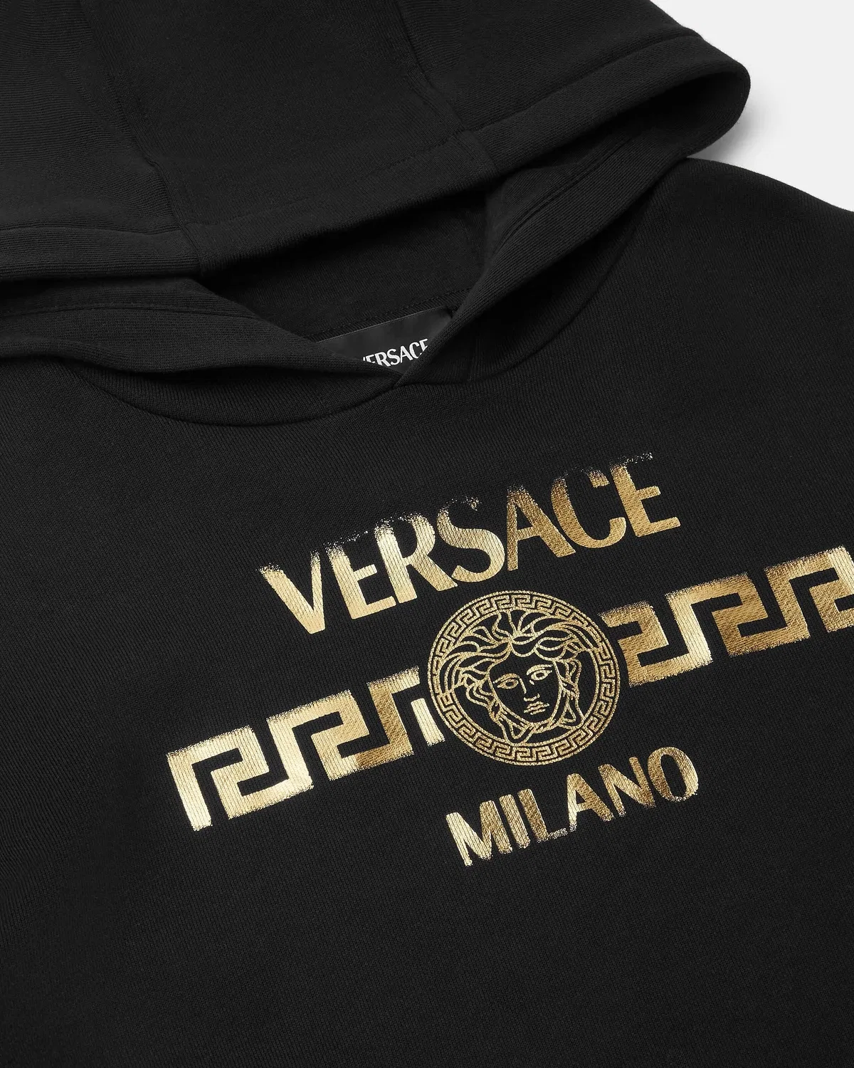 Детское худи из хлопкового трикотажа с принтом VERSACE, черный — фото 4