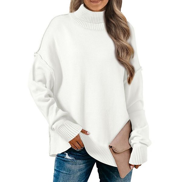 

Женский свитер с воротником стойкой, длинным рукавом, свободный оверсайз Inspire Chic, White