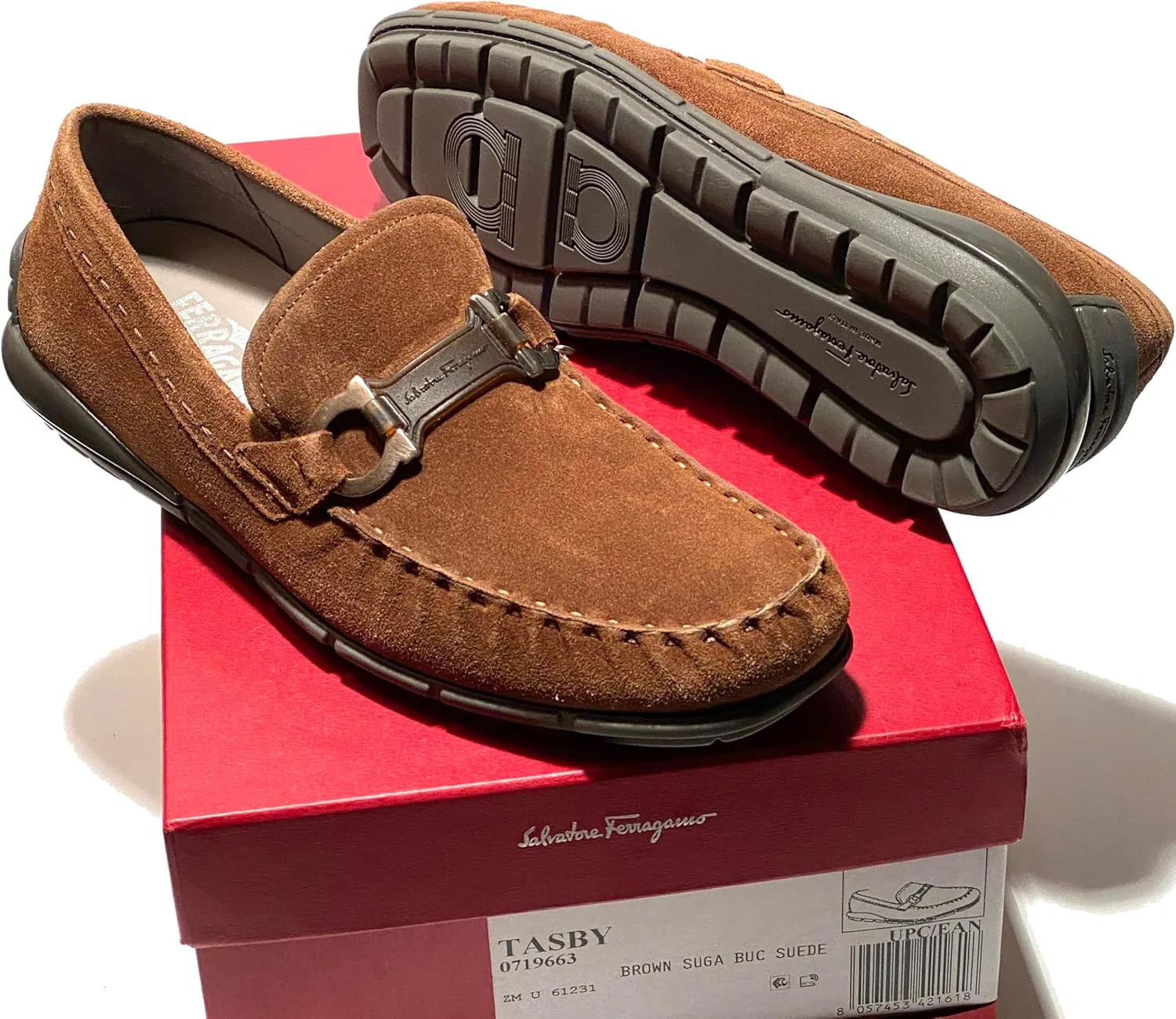 Лоферы Salvatore Ferragamo TASBY Medium Gancini из замши, коричневый — фото 4