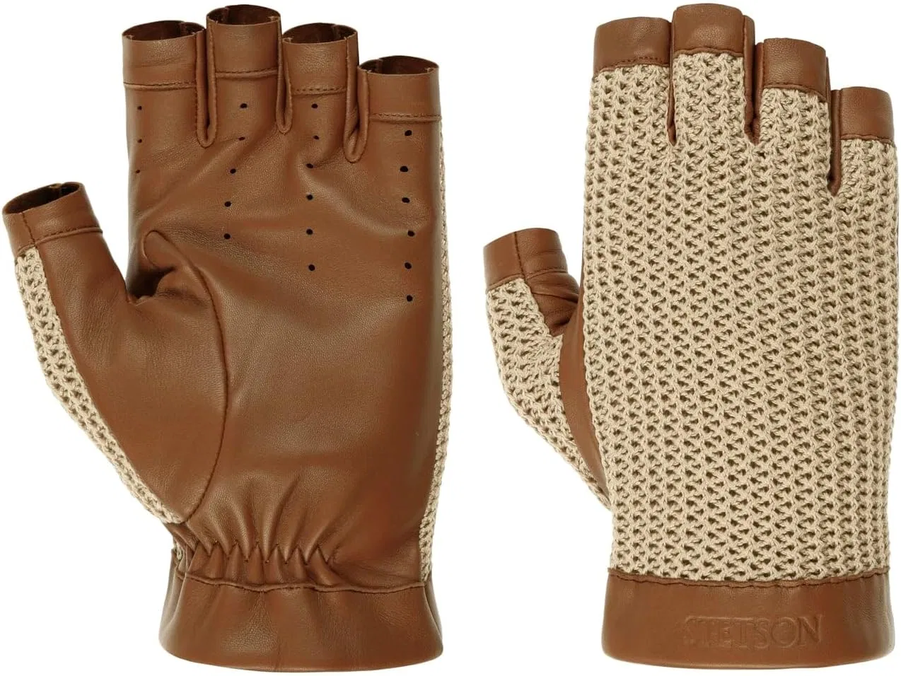 Мужские кожаные перчатки Stetson Nappa & Knit весна-лето Stetson, Beige / Brown