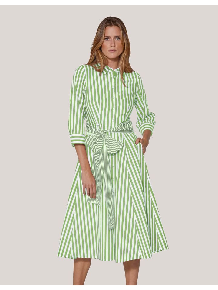 

MADELEINE Платье-рубашка в полоску с поясом-галстуком, цвет киви/белый