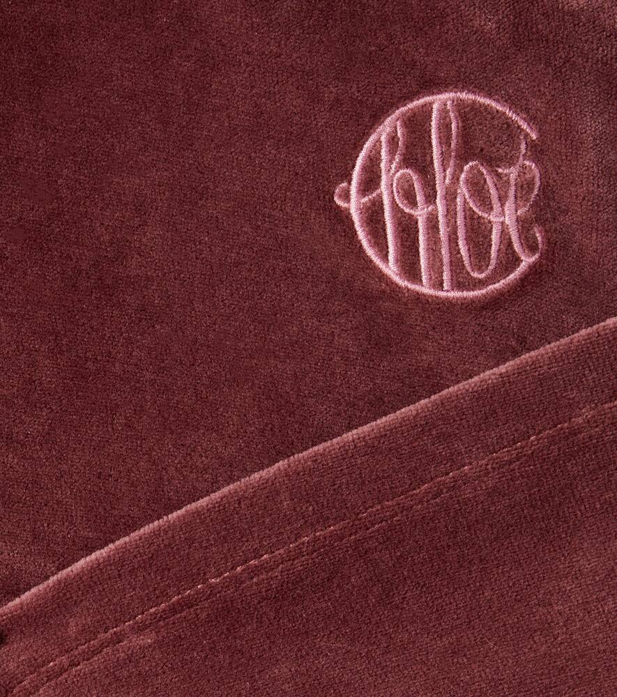 Хлопковые бархатные спортивные штаны с логотипом Chloé Kids, Lie De Vin — фото 2