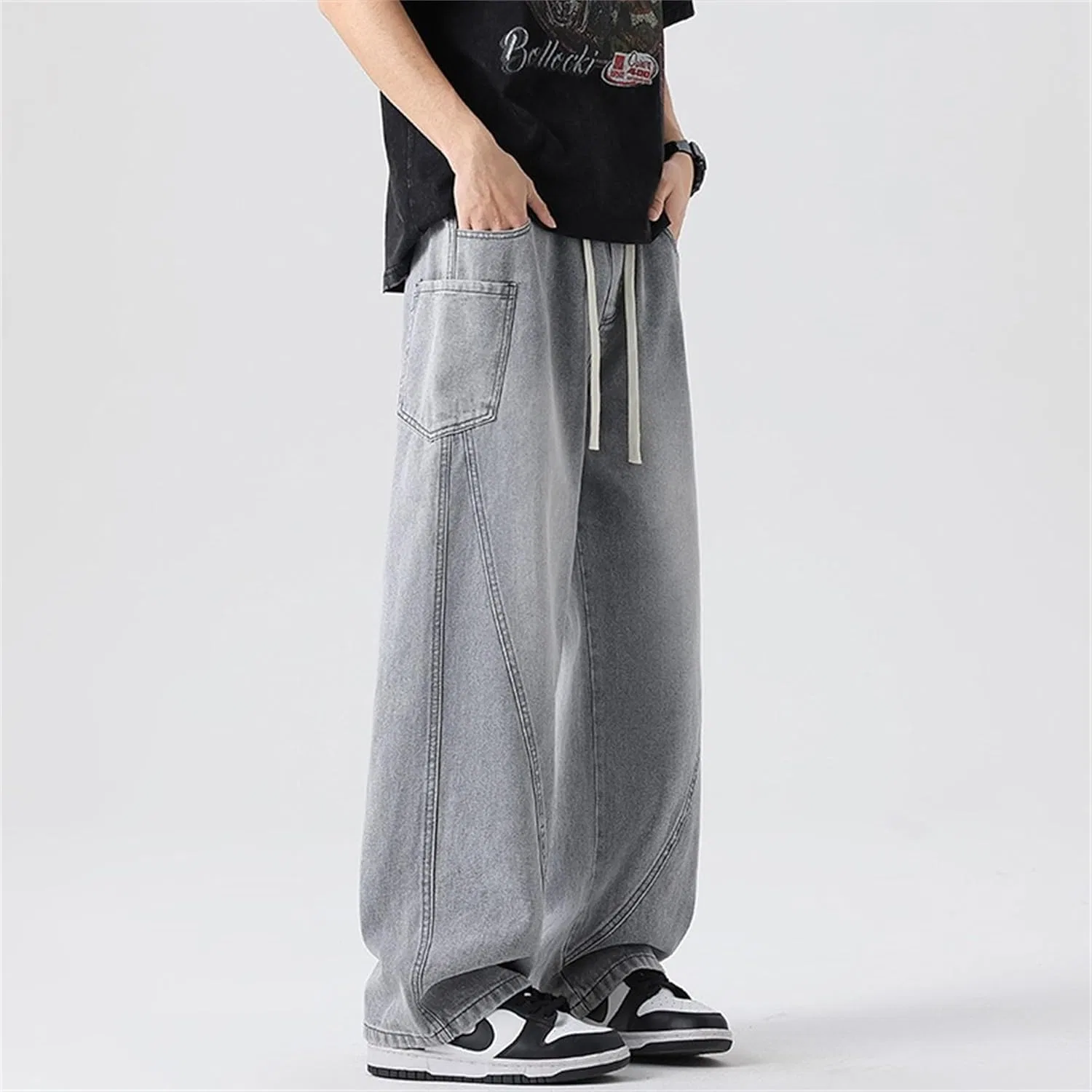Джинсы свободные Baggy светло-серый — фото 2