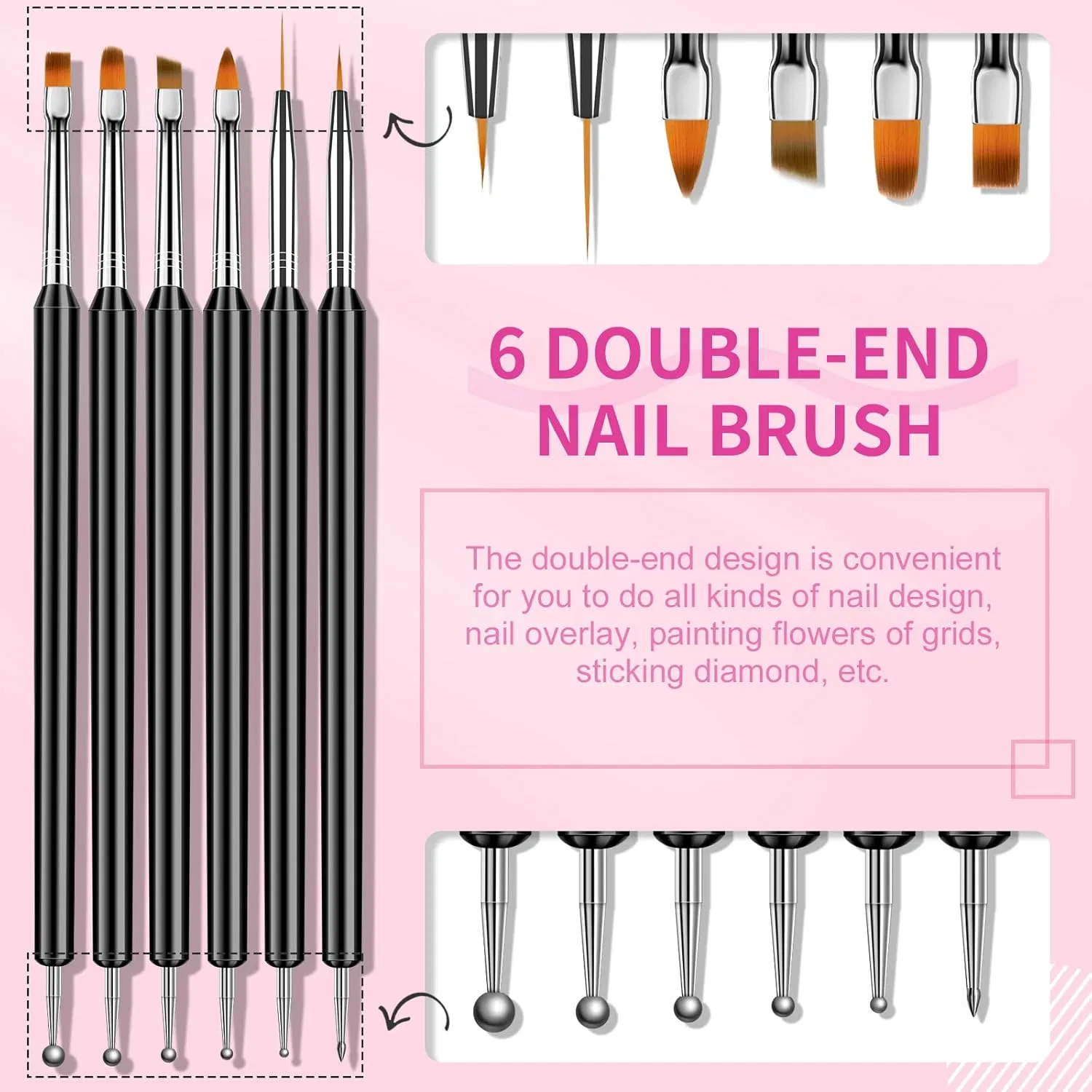 Набор из 6 двусторонних кистей для дизайна ногтей от Saviland Saviland, 6-Piece Double-Ended Nail Brush Set — фото 3