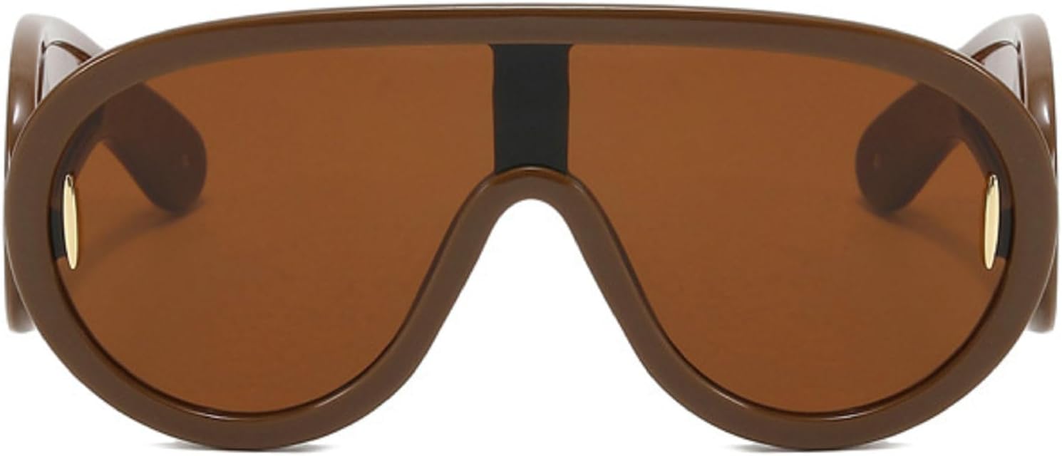 

Модные цельные солнцезащитные очки-щиток в стиле Y2K для женщин, винтажные большие солнцезащитные очки с плоскими зеркальными линзами, сексуальные женские очки-пилот mincl, Brown