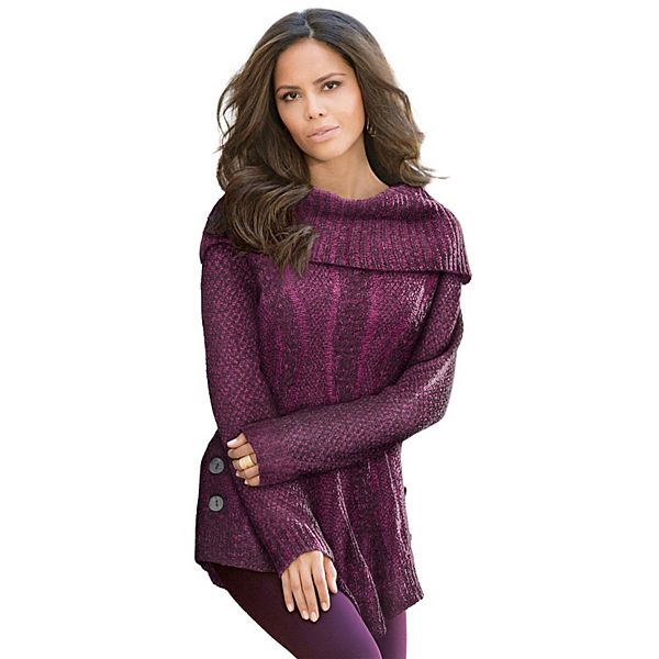 

Женский свитер с капюшоном и косой вязкой Plus Size Roaman'S, Dark Berry Rasberry