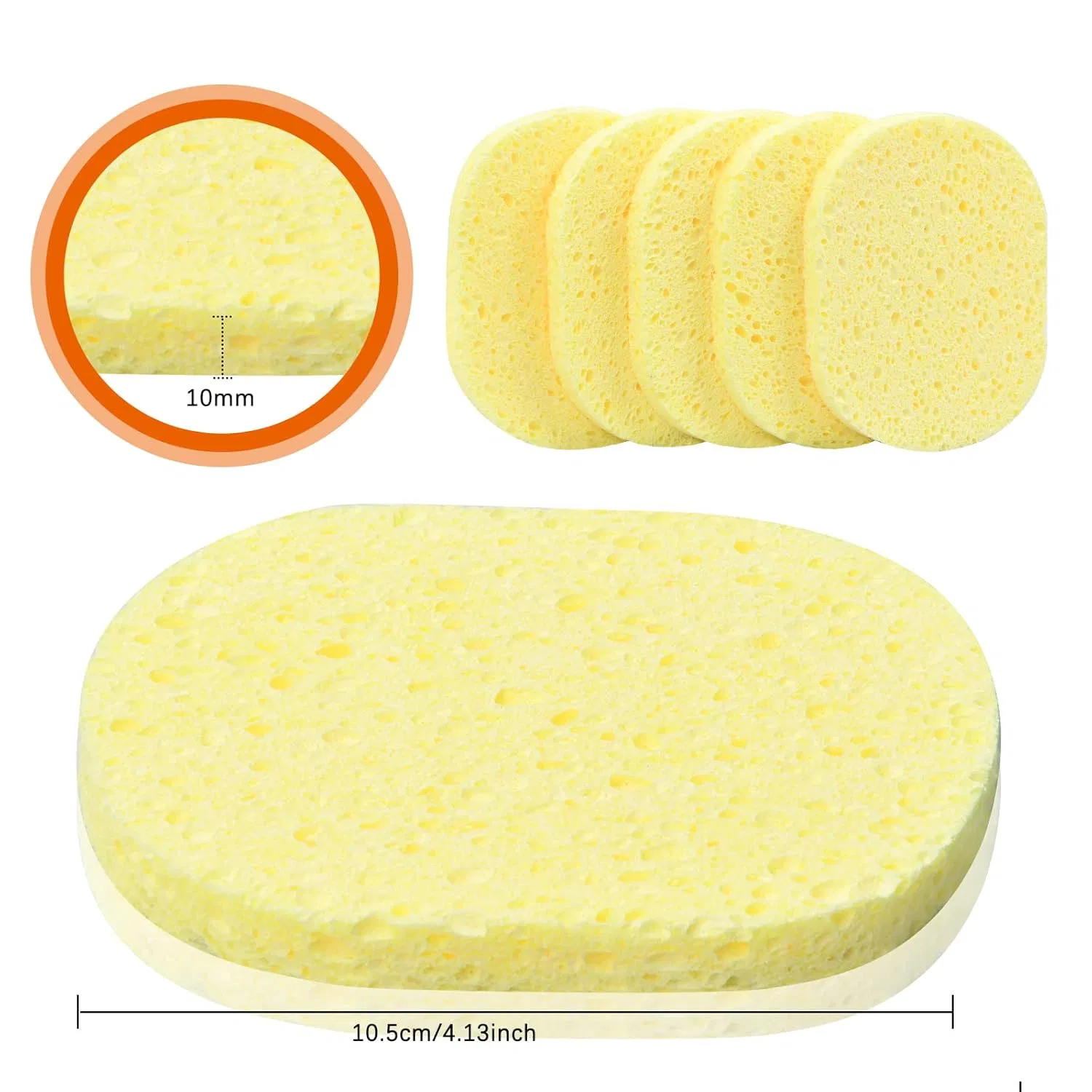 Набор натуральных целлюлозных спонжей для лица (10 шт.) Catime, 10 Mm, Yellow — фото 2