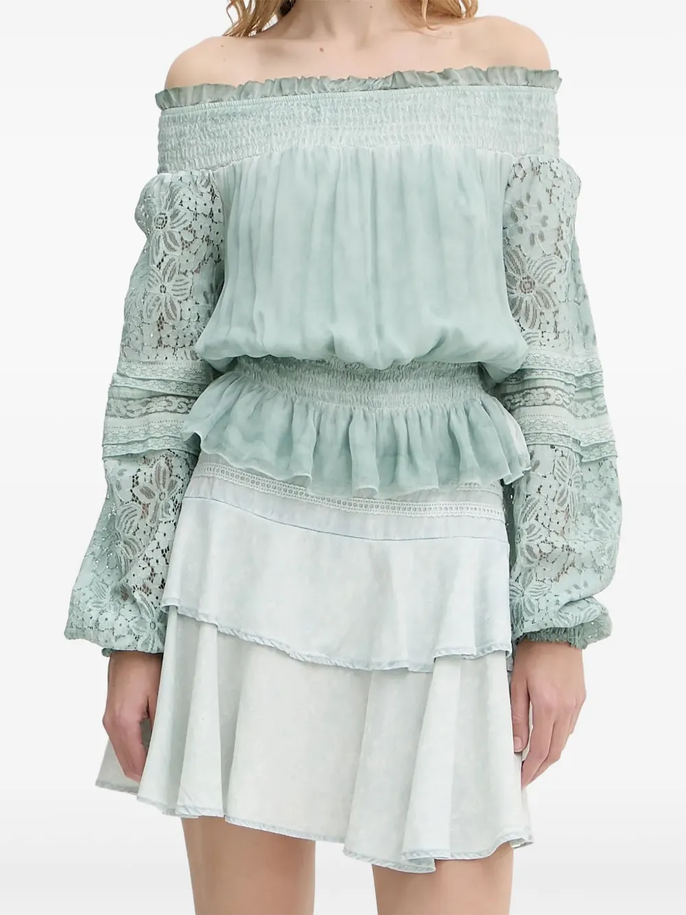 

Юбка с оборками и кружевом GUESS USA, синий