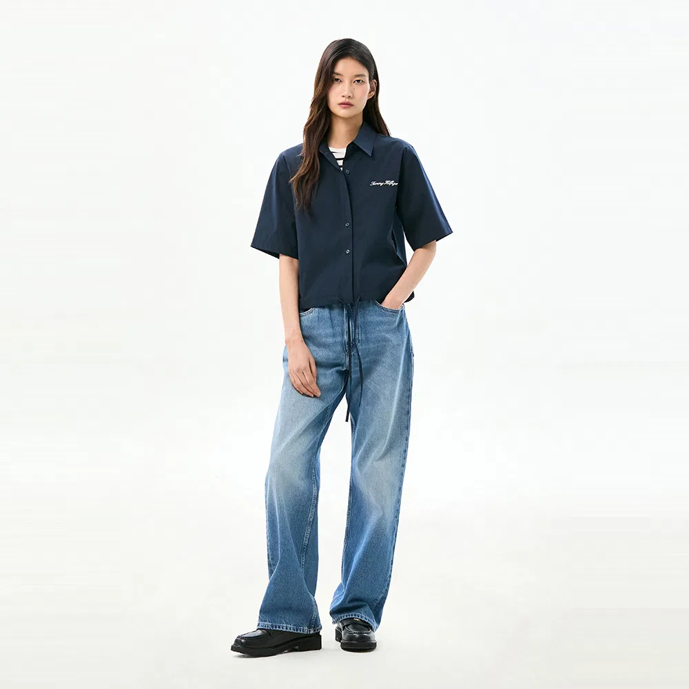 Женская блузон-рубашка из поплина тёмно-синего цвета от Tommy Hilfiger Women — фото 2
