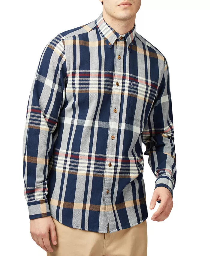 

Мужская классическая рубашка на пуговицах в клетку елочкой Ben Sherman, синий