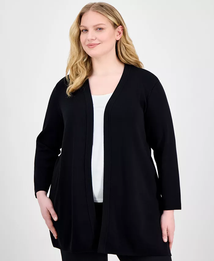 

Кардиган с открытой полочкой, длинными рукавами и разрезами по бокам Plus Size AK Anne Klein, черный