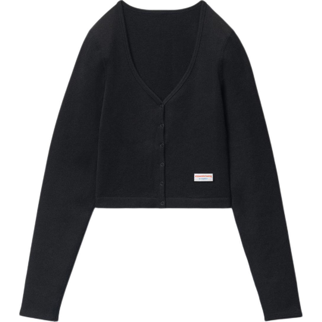 Кардиган укороченный с V-образным вырезом Alexander Wang, черный — фото 2