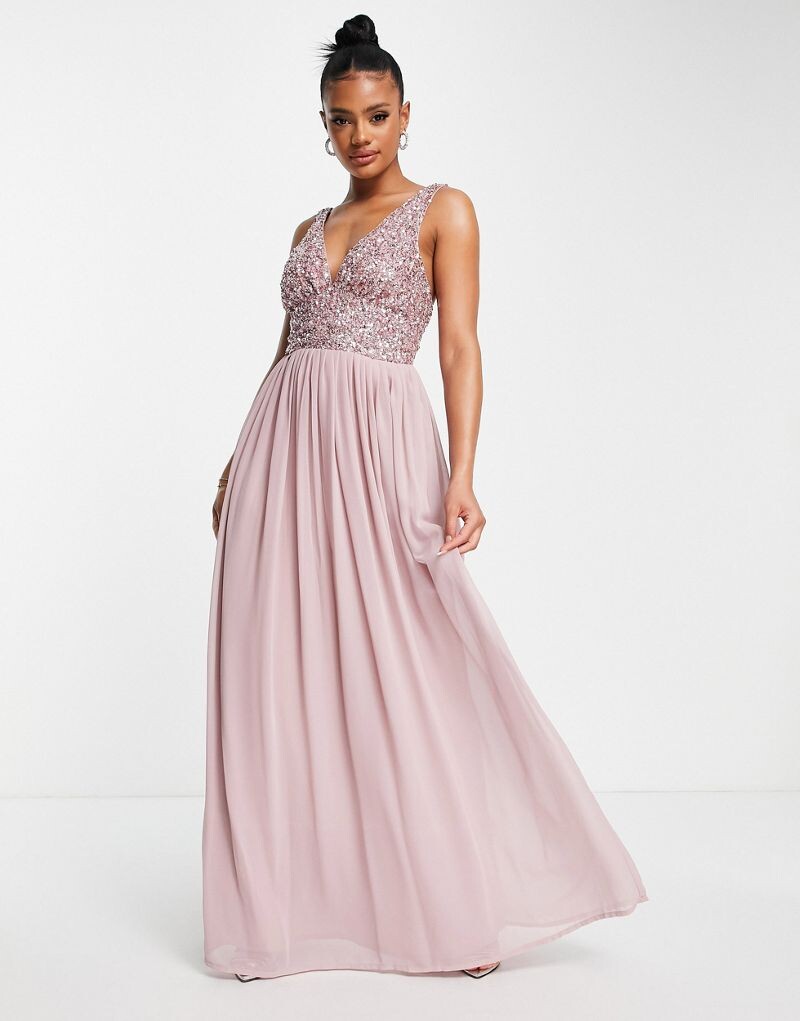 

Матово-розовое платье макси с V-образным вырезом Beauut Bridesmaid
