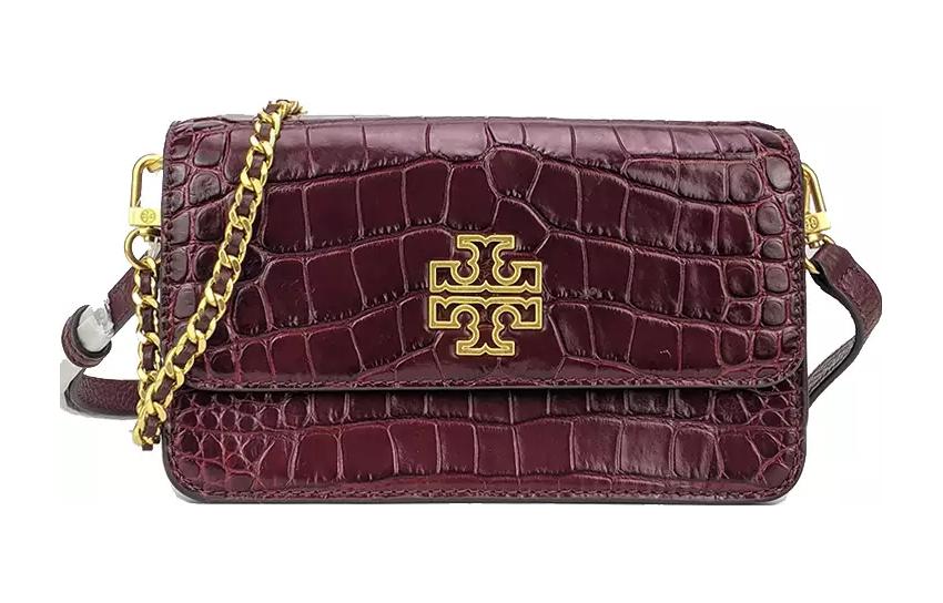 

TORY BURCH Сумка Britten Crocodile Pattern Leather через плечо кросс-боди мини женская бордовая