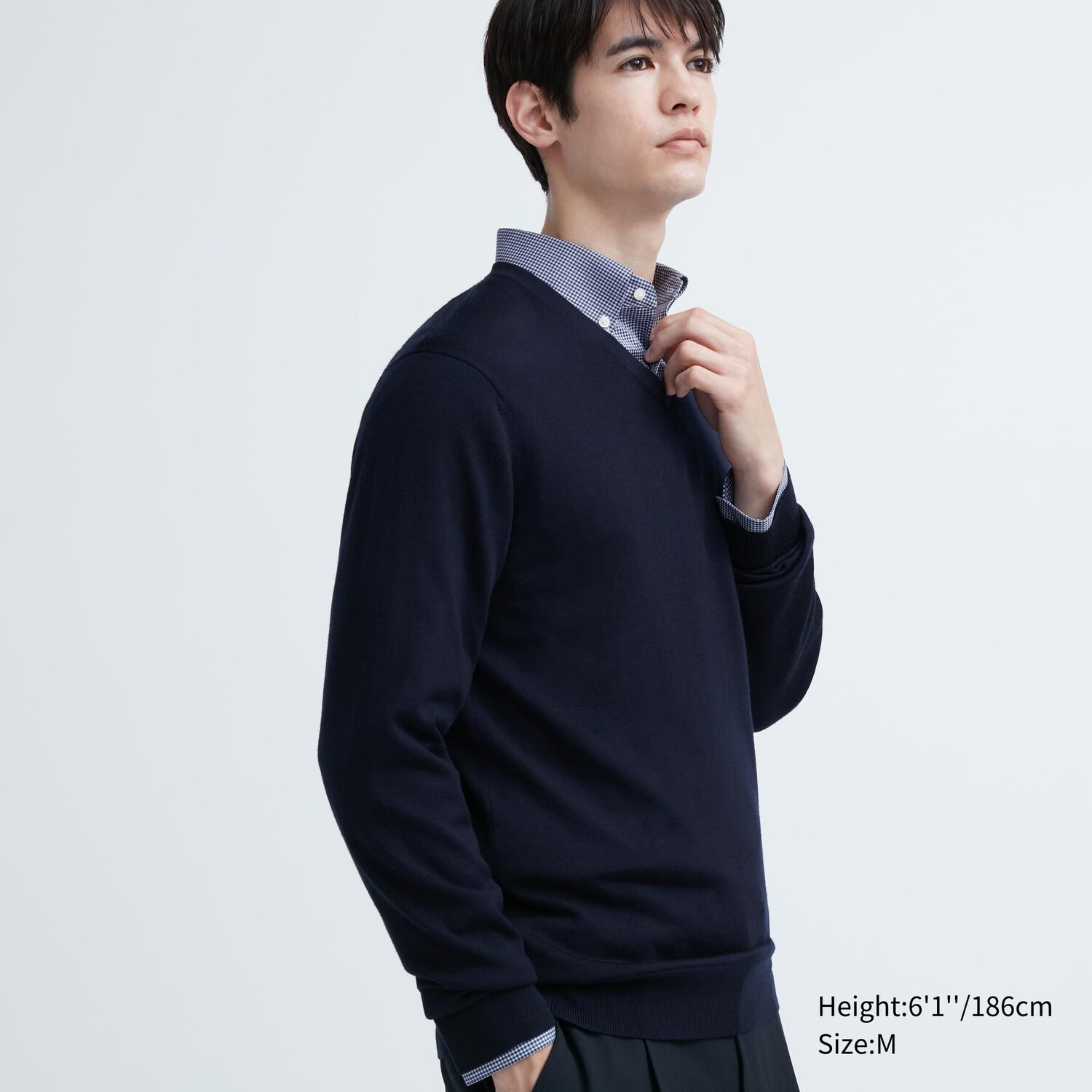 

Джемпер Uniqlo мужской с v-образным вырезом из шерсти мериноса, темно-синий