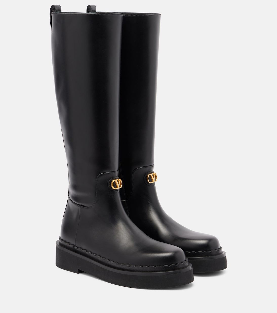 Сапоги до колена из кожи VLogo Valentino Garavani, Nero