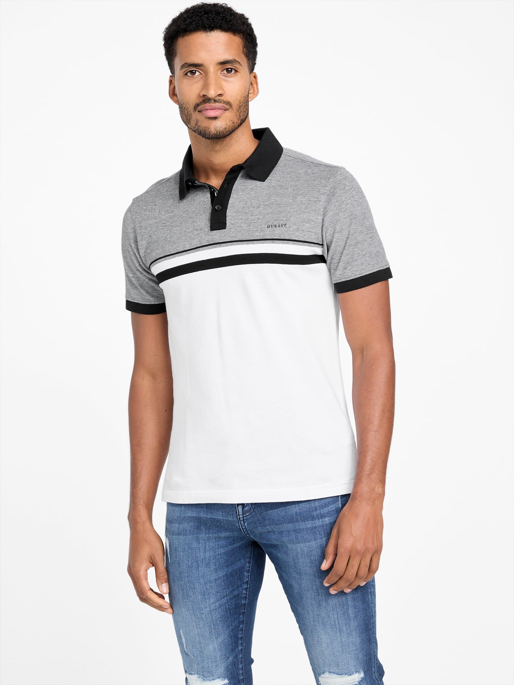 

Поло Teo Color-Block в полоску Guess Factory, цвет pure white