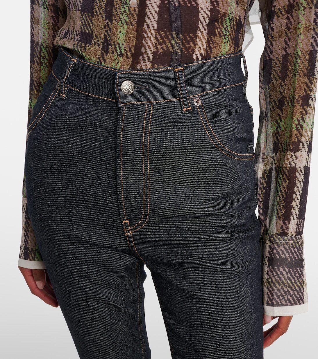 Расклешенные брюки из хлопковой смесовой ткани с высокой талией Acne Studios, Dark Blue — фото 4
