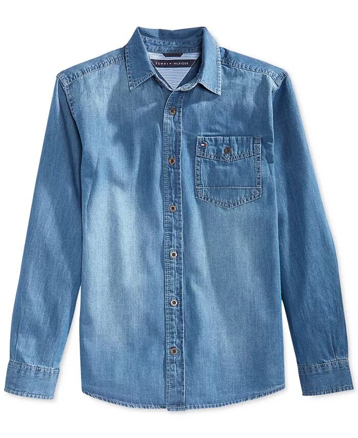 Рубашка Max Denim на пуговицах спереди для малышей и маленьких мальчиков Tommy Hilfiger, синий — фото 3