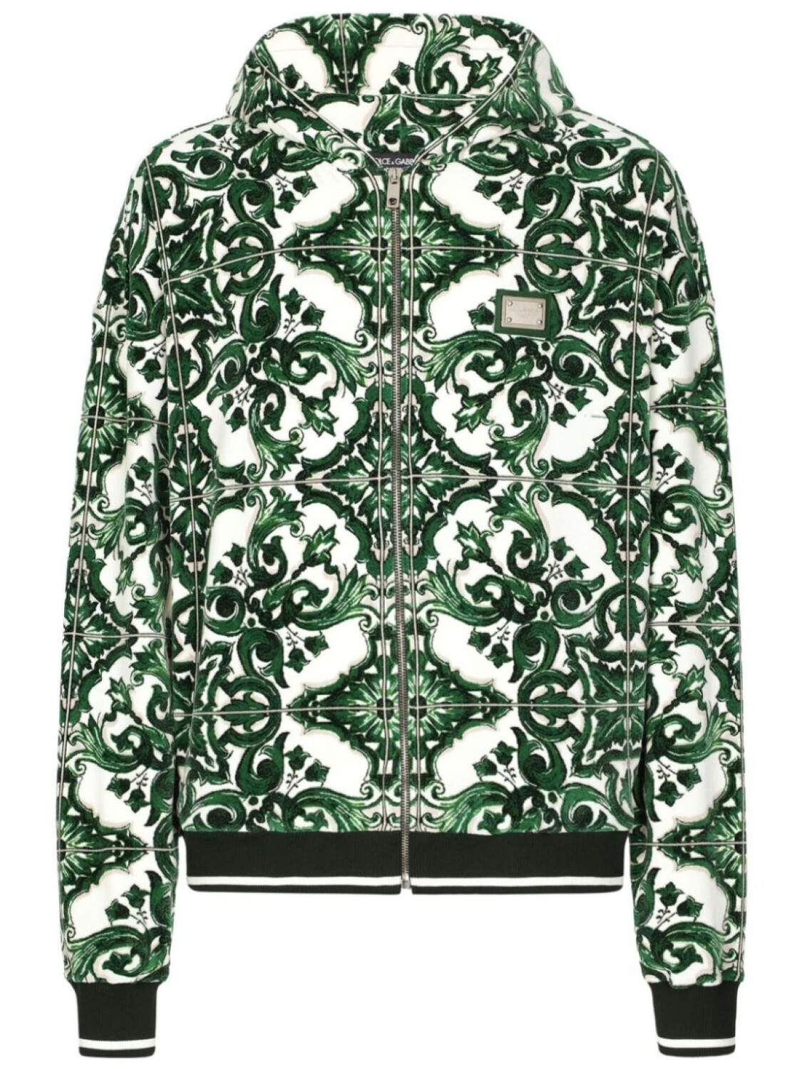 

Dolce & Gabbana худи на молнии с принтом Majolica, зеленый