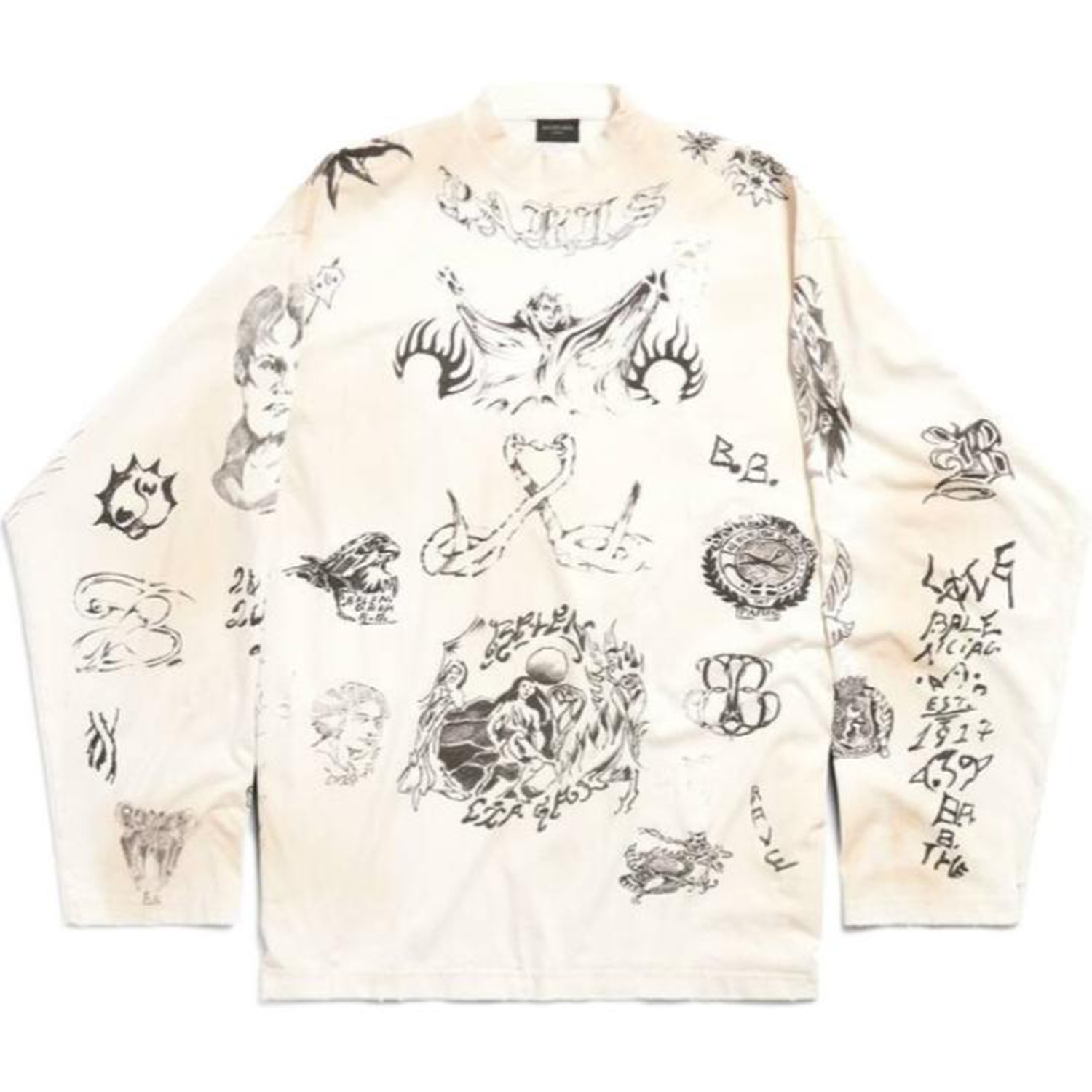 Balenciaga Футболка с длинным рукавом Tat, свободного кроя, унисекс, серая с белым — фото 3