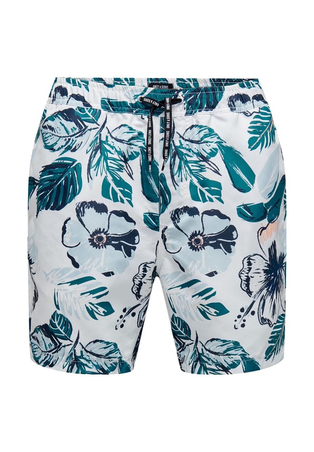 

Шорты для плавания Onsthor swim mid flower с завязками и принтом по всей поверхности Only & Sons, белый